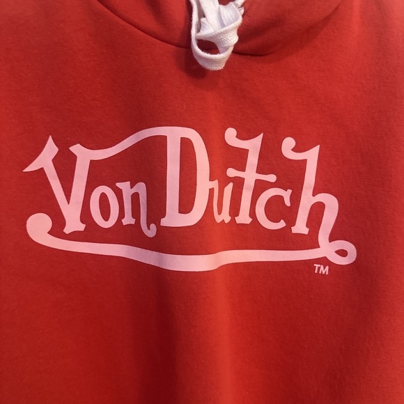 Von Dutch Red Cropped Embellished Hoodie Size XLARGE - Picture 2 of 16